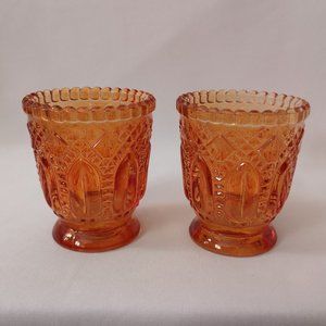 Set of Two Vintage Flash Colour Amberina Glass Candle Holders Minimal Paint Loss